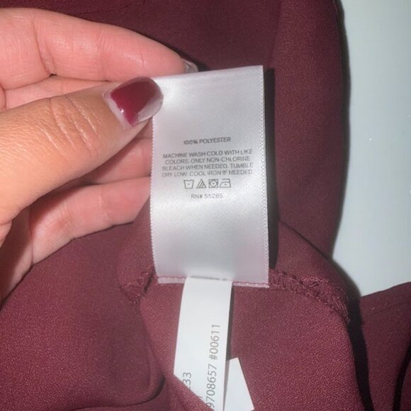 Wine Red Blouse w/ Tie Neck & Ruffle Hem - Picture 3 of 3